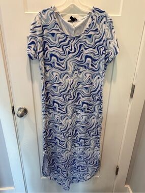 Lexington Avenue Blue Abstract Swirl Midi Dress Plus Size 1X